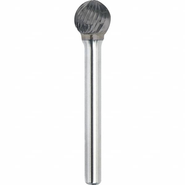 Made in USA - 1/2" Cut Diam, 1/4" Shank Diam, Ball Head Single Cut Burr - Carbide, 7/16" LOC, 2-1/4" OAL - Americas Industrial Supply