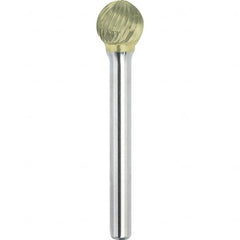 Made in USA - 9.5mm Cut Diam, 0.2362" Shank Diam, Ball Head Single Cut Burr - Carbide, 8mm LOC, 53mm OAL - Americas Industrial Supply