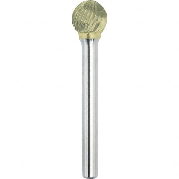 Made in USA - 3/8" Cut Diam, 1/4" Shank Diam, Ball Head Single Cut Burr - Carbide, 5/16" LOC, 2-1/8" OAL - Americas Industrial Supply