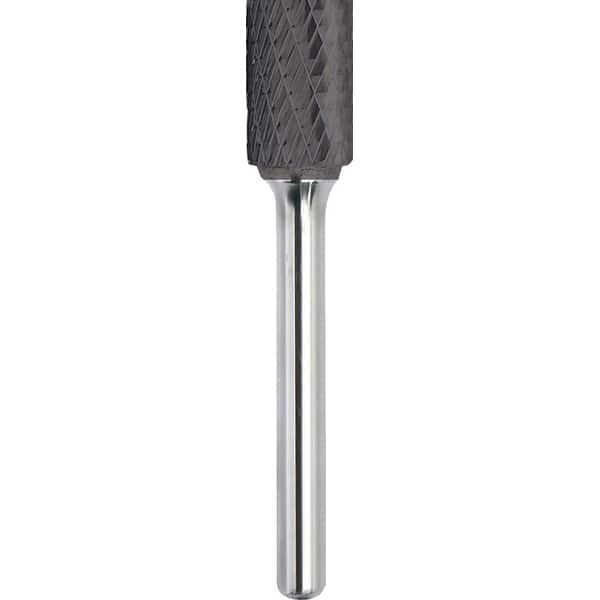 Made in USA - 8mm Cut Diam, 0.2362" Shank Diam, Cylinder Head Double Cut Burr - Carbide, 25mm LOC, 64mm OAL - Americas Industrial Supply