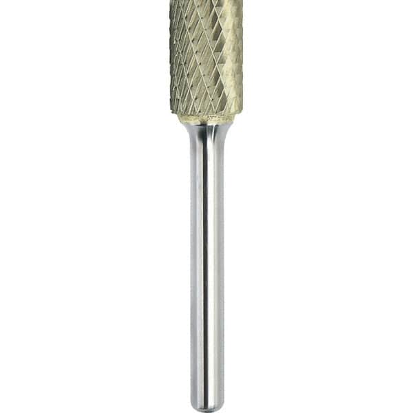 Made in USA - 9.5mm Cut Diam, 0.2362" Shank Diam, Cylinder Head Double Cut Burr - Carbide, 38mm LOC, 70mm OAL - Americas Industrial Supply