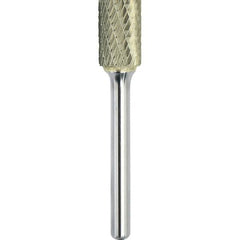 Made in USA - 9.5mm Cut Diam, 0.2362" Shank Diam, Cylinder Head Double Cut Burr - Carbide, 38mm LOC, 70mm OAL - Americas Industrial Supply
