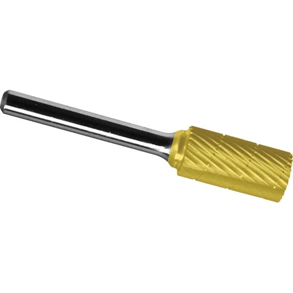 Made in USA - 1/2" Cut Diam, 1/4" Shank Diam, Cylinder Head Chipbreaker Cut Burr - Carbide, 1" LOC, 2-3/4" OAL - Americas Industrial Supply