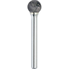 Made in USA - 9.5mm Cut Diam, 0.2362" Shank Diam, Ball Head Double Cut Burr - Carbide, 8mm LOC, 53mm OAL - Americas Industrial Supply