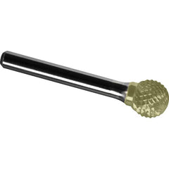 Made in USA - 1/4" Cut Diam, 1/8" Shank Diam, Ball Head Diamond Cut Burr - Carbide, 7/32" LOC, 1-3/4" OAL - Americas Industrial Supply