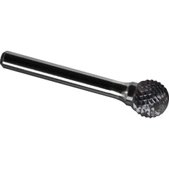 Made in USA - 3/8" Cut Diam, 1/4" Shank Diam, Ball Head Diamond Cut Burr - Carbide, 5/16" LOC, 2-1/8" OAL - Americas Industrial Supply