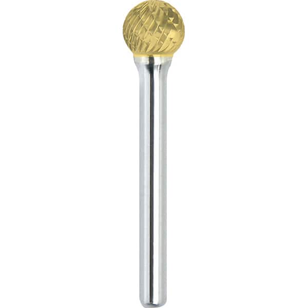 Made in USA - 1/2" Cut Diam, 1/4" Shank Diam, Ball Head Double Cut Burr - Carbide, 7/16" LOC, 2-1/4" OAL - Americas Industrial Supply