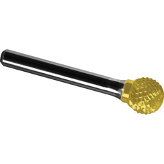 Made in USA - 1" Cut Diam, 1/4" Shank Diam, Ball Head Diamond Cut Burr - Carbide, 15/16" LOC, 2-3/4" OAL - Americas Industrial Supply