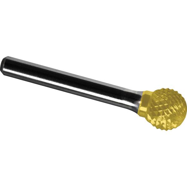 Made in USA - 3/4" Cut Diam, 3/8" Shank Diam, Ball Head Diamond Cut Burr - Carbide, 11/16" LOC, 2-1/2" OAL - Americas Industrial Supply