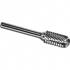 Made in USA - 1/2" Cut Diam, 0.2362" Shank Diam, Cylinder with Radius Head Diamond Cut Burr - Carbide, 25mm LOC, 70mm OAL - Americas Industrial Supply