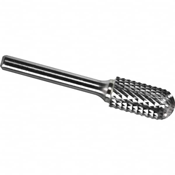 Made in USA - 5/16" Cut Diam, 1/4" Shank Diam, Cylinder with Radius Head Diamond Cut Burr - Carbide, 1" LOC, 2-3/4" OAL - Americas Industrial Supply
