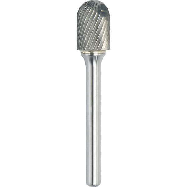 Made in USA - 5/8" Cut Diam, 1/4" Shank Diam, Cylinder with Radius Head Single Cut Burr - Carbide, 1" LOC, 2-3/4" OAL - Americas Industrial Supply