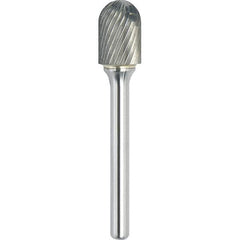 Made in USA - 5/8" Cut Diam, 1/4" Shank Diam, Cylinder with Radius Head Single Cut Burr - Carbide, 1" LOC, 2-3/4" OAL - Americas Industrial Supply