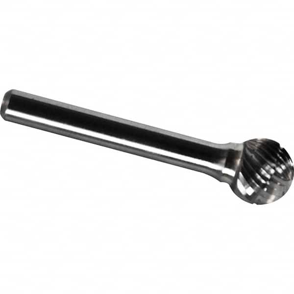 Made in USA - 1/2" Cut Diam, 1/4" Shank Diam, Ball Head Chipbreaker Cut Burr - Carbide, 7/16" LOC, 2-1/4" OAL - Americas Industrial Supply