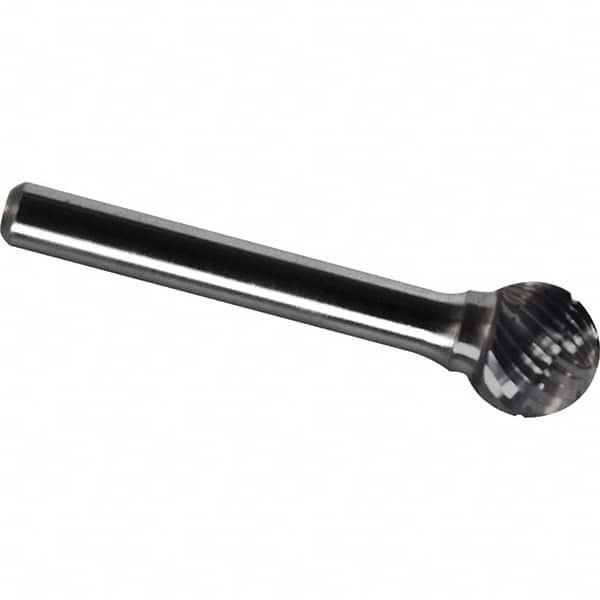 Made in USA - 1" Cut Diam, 1/4" Shank Diam, Ball Head Chipbreaker Cut Burr - Carbide, 15/16" LOC, 2-3/4" OAL - Americas Industrial Supply