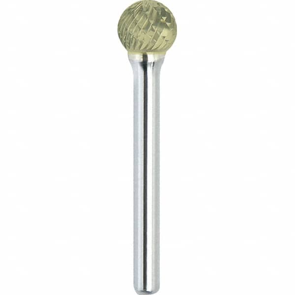 Made in USA - 1" Cut Diam, 1/4" Shank Diam, Ball Head Double Cut Burr - Carbide, 15/16" LOC, 2-3/4" OAL - Americas Industrial Supply