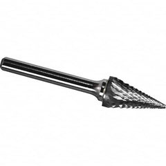 Made in USA - 1/4" Cut Diam, 1/4" Shank Diam, Cone Head Diamond Cut Burr - Carbide, 1" LOC, 2" OAL - Americas Industrial Supply