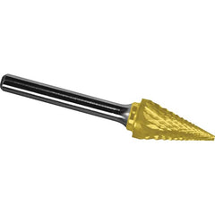 Made in USA - 3/8" Cut Diam, 1/4" Shank Diam, Cone Head Diamond Cut Burr - Carbide, 5/8" LOC, 2-1/2" OAL - Americas Industrial Supply