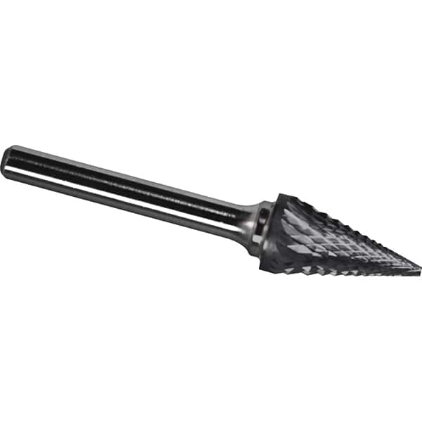 Made in USA - 6.3mm Cut Diam, 0.1181" Shank Diam, Cone Head Diamond Cut Burr - Carbide, 12.7mm LOC, 54mm OAL - Americas Industrial Supply