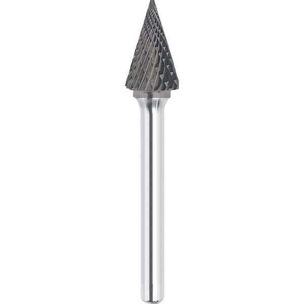 Made in USA - 1/8" Cut Diam, 1/8" Shank Diam, Cone Head Double Cut Burr - Carbide, 7/16" LOC, 2" OAL - Americas Industrial Supply