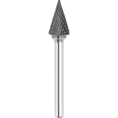 Made in USA - 9.5mm Cut Diam, 0.2362" Shank Diam, Cone Head Double Cut Burr - Carbide, 16mm LOC, 61mm OAL - Americas Industrial Supply