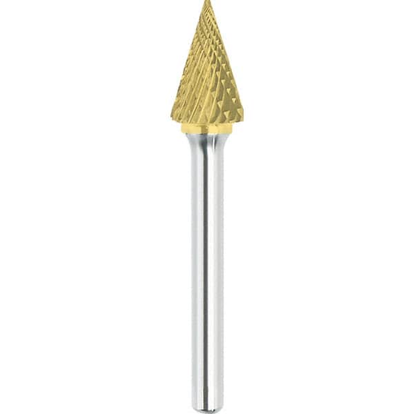 Made in USA - 5/8" Cut Diam, 1/4" Shank Diam, Cone Head Double Cut Burr - Carbide, 1" LOC, 2-3/4" OAL - Americas Industrial Supply