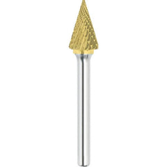 Made in USA - 9.5mm Cut Diam, 0.2362" Shank Diam, Cone Head Double Cut Burr - Carbide, 16mm LOC, 61mm OAL - Americas Industrial Supply