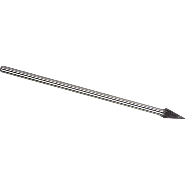 Made in USA - 1/4" Cut Diam, 1/4" Shank Diam, Cone Head Double Cut Burr - Carbide, 3/4" LOC, 6-3/4" OAL - Americas Industrial Supply