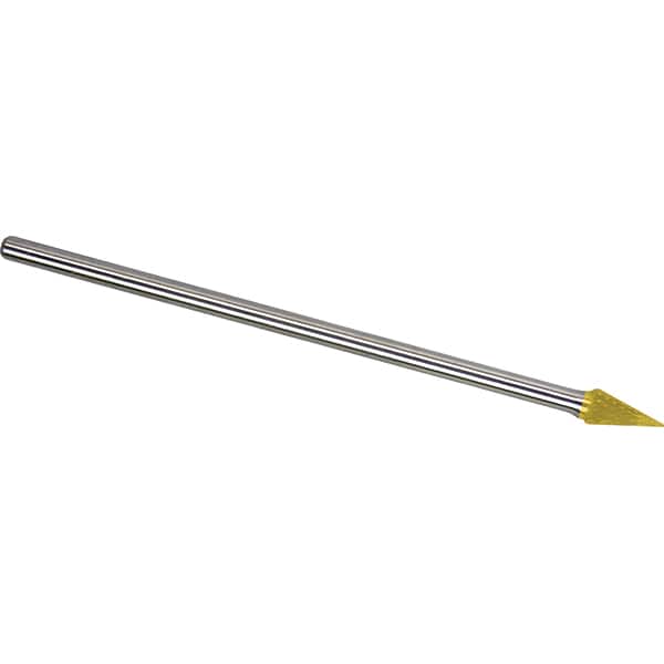 Made in USA - 1/4" Cut Diam, 1/4" Shank Diam, Cone Head Double Cut Burr - Carbide, 3/4" LOC, 6-3/4" OAL - Americas Industrial Supply
