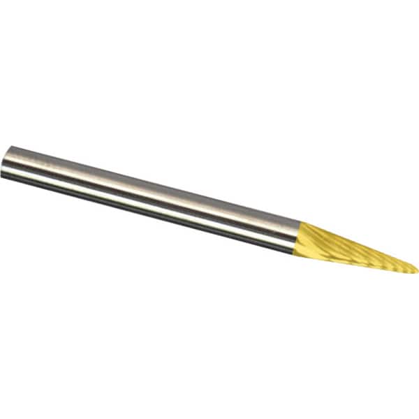 Made in USA - 1/8" Cut Diam, 1/8" Shank Diam, Cone Head Single Cut Burr - Carbide, 5/8" LOC, 1-1/2" OAL - Americas Industrial Supply