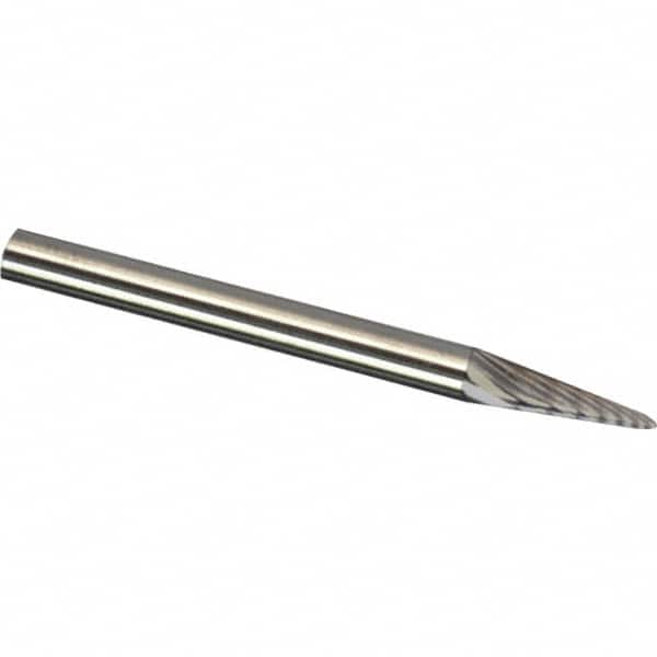Made in USA - 3mm Cut Diam, 0.1181" Shank Diam, Cone Head Diamond Cut Burr - Carbide, 8.9mm LOC, 38mm OAL - Americas Industrial Supply
