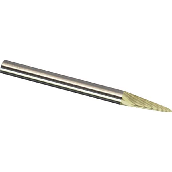 Made in USA - 1/8" Cut Diam, 1/8" Shank Diam, Cone Head Single Cut Burr - Carbide, 11/32" LOC, 1-1/2" OAL - Americas Industrial Supply