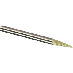 Made in USA - 1/8" Cut Diam, 1/8" Shank Diam, Cone Head Single Cut Burr - Carbide, 11/32" LOC, 1-1/2" OAL - Americas Industrial Supply