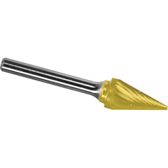 Made in USA - 3/8" Cut Diam, 1/4" Shank Diam, Cone Head Chipbreaker Cut Burr - Carbide, 1" LOC, 2-3/4" OAL - Americas Industrial Supply