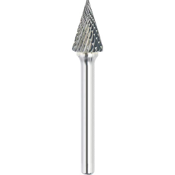 Made in USA - 6mm Cut Diam, 0.2362" Shank Diam, Cone Head Double Cut Burr - Carbide, 25mm LOC, 50mm OAL - Americas Industrial Supply