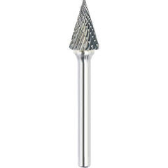 Made in USA - 6mm Cut Diam, 0.2362" Shank Diam, Cone Head Double Cut Burr - Carbide, 25mm LOC, 50mm OAL - Americas Industrial Supply