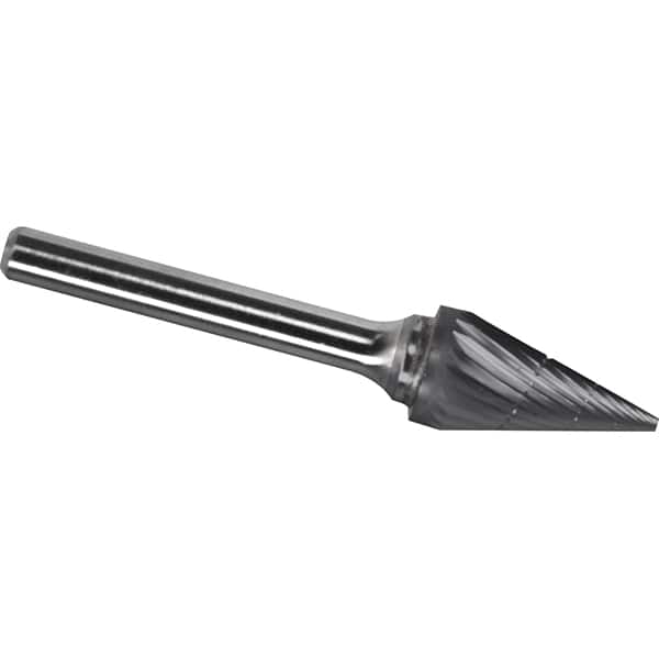 Made in USA - 1/4" Cut Diam, 1/4" Shank Diam, Cone Head Chipbreaker Cut Burr - Carbide, 1/2" LOC, 2" OAL - Americas Industrial Supply