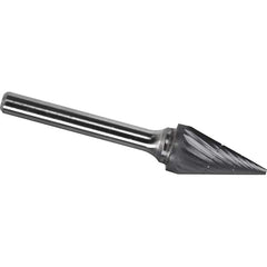 Made in USA - 1/4" Cut Diam, 1/4" Shank Diam, Cone Head Chipbreaker Cut Burr - Carbide, 1/2" LOC, 2" OAL - Americas Industrial Supply