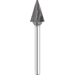 Made in USA - 3/8" Cut Diam, 1/4" Shank Diam, Cone Head Single Cut Burr - Carbide, 5/8" LOC, 2-1/2" OAL - Americas Industrial Supply