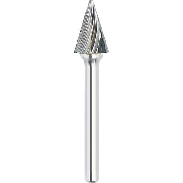 Made in USA - 5/8" Cut Diam, 1/4" Shank Diam, Cone Head Single Cut Burr - Carbide, 1" LOC, 2-3/4" OAL - Americas Industrial Supply