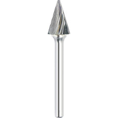 Made in USA - 5/8" Cut Diam, 1/4" Shank Diam, Cone Head Single Cut Burr - Carbide, 1" LOC, 2-3/4" OAL - Americas Industrial Supply
