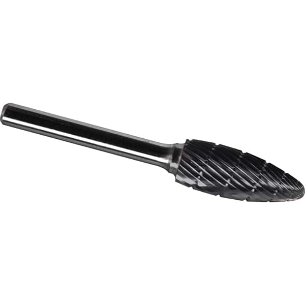 Made in USA - 7/16" Cut Diam, 1/4" Shank Diam, Cylinder with End Cut Head Diamond Cut Burr - Carbide, 1" LOC, 2-3/4" OAL - Americas Industrial Supply