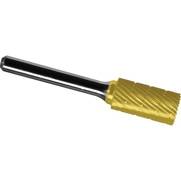 Made in USA - 19mm Cut Diam, 0.2362" Shank Diam, Cylinder with End Cut Head Chipbreaker Cut Burr - Carbide, 25mm LOC, 70mm OAL - Americas Industrial Supply