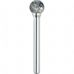 Made in USA - 5/16" Cut Diam, 1/4" Shank Diam, Ball Head Double Cut Burr - Carbide, 1/4" LOC, 2-1/16" OAL - Americas Industrial Supply