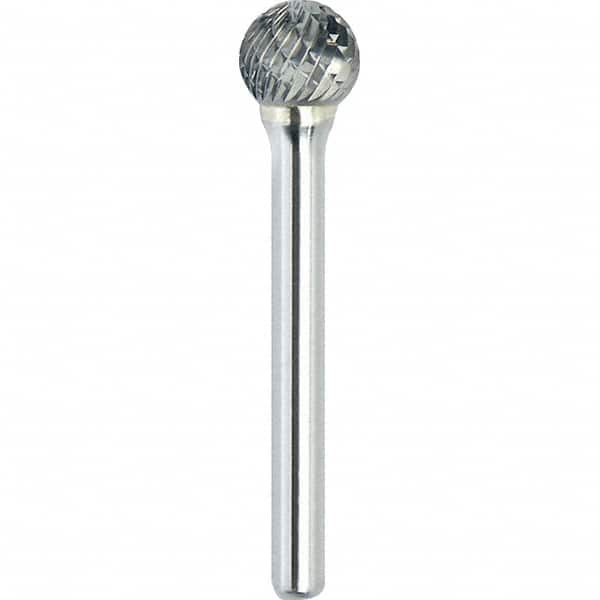 Made in USA - 3/16" Cut Diam, 1/4" Shank Diam, Ball Head Double Cut Burr - Carbide, 1/8" LOC, 2" OAL - Americas Industrial Supply