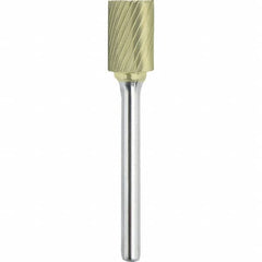 Made in USA - 3/8" Cut Diam, 1/4" Shank Diam, Cylinder Head Single Cut Burr - Carbide, 1-1/2" LOC, 3-1/4" OAL - Americas Industrial Supply