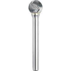Made in USA - 3/8" Cut Diam, 1/4" Shank Diam, Ball Head Single Cut Burr - Carbide, 5/16" LOC, 2-1/8" OAL - Americas Industrial Supply