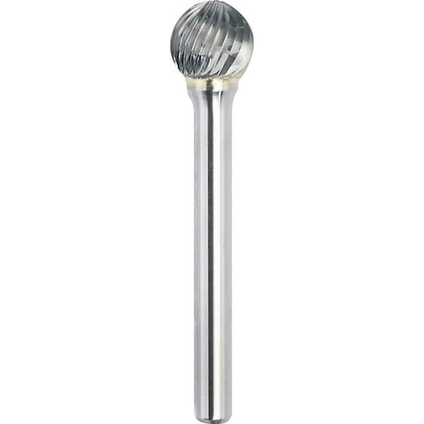 Made in USA - 1/2" Cut Diam, 3/8" Shank Diam, Ball Head Single Cut Burr - Carbide, 3/8" LOC, 2-1/4" OAL - Americas Industrial Supply