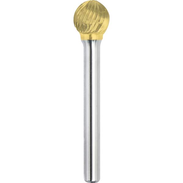 Made in USA - 3/4" Cut Diam, 1/4" Shank Diam, Ball Head Single Cut Burr - Carbide, 11/16" LOC, 2-1/2" OAL - Americas Industrial Supply