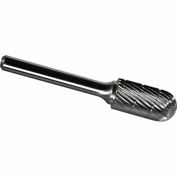 Made in USA - 3/8" Cut Diam, 1/4" Shank Diam, Cylinder with Radius Head Chipbreaker Cut Burr - Carbide, 1-1/2" LOC, 3-1/4" OAL - Americas Industrial Supply
